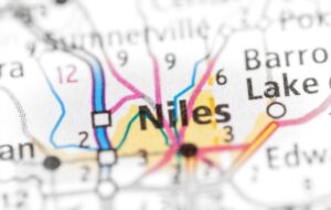 Map focusing on the city of Niles, Michigan